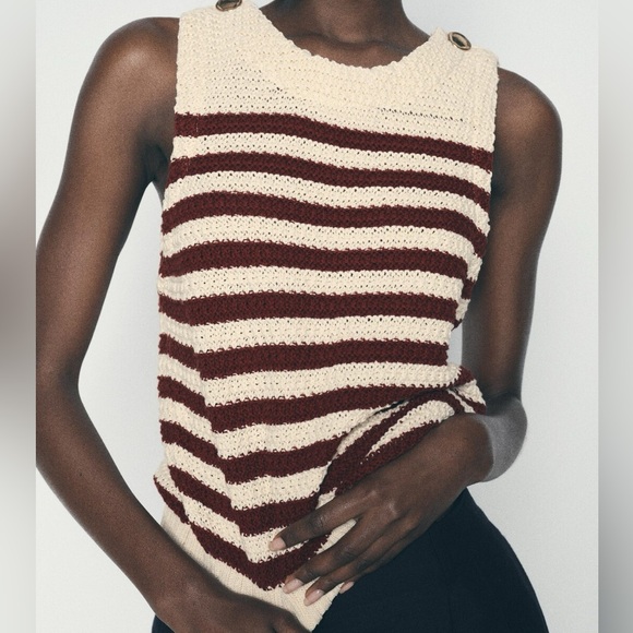 Zara Tops - Zara Cream and Brown Striped Tank Top